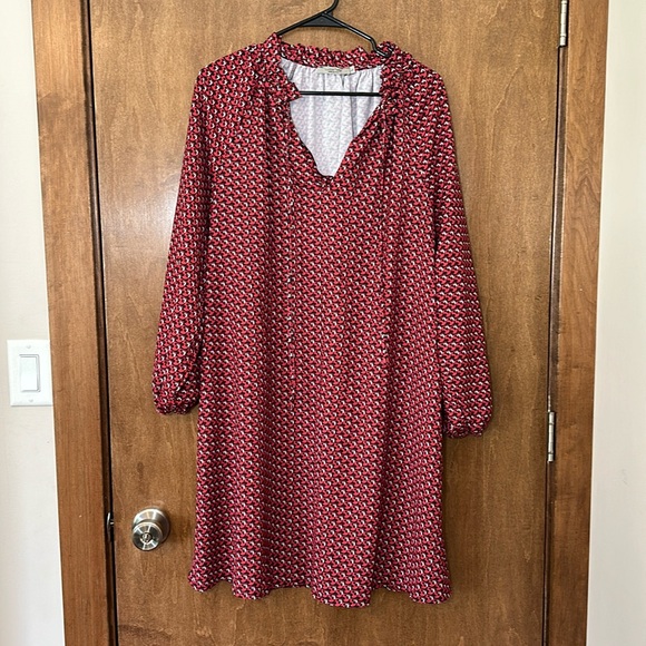 MADE IN ITALY - Luisa Perla Red and Black Geometric Design A-Line Dress - Picture 1 of 6